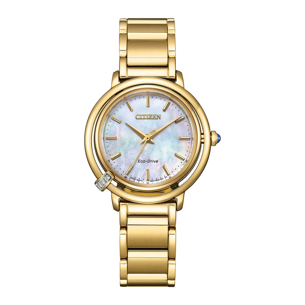 CITIZEN Watches - EM1092-64D - Eco-Drive Light PoweredStainless Steel with Gold Plating + White Apple Leather Strap (Interchangeable)