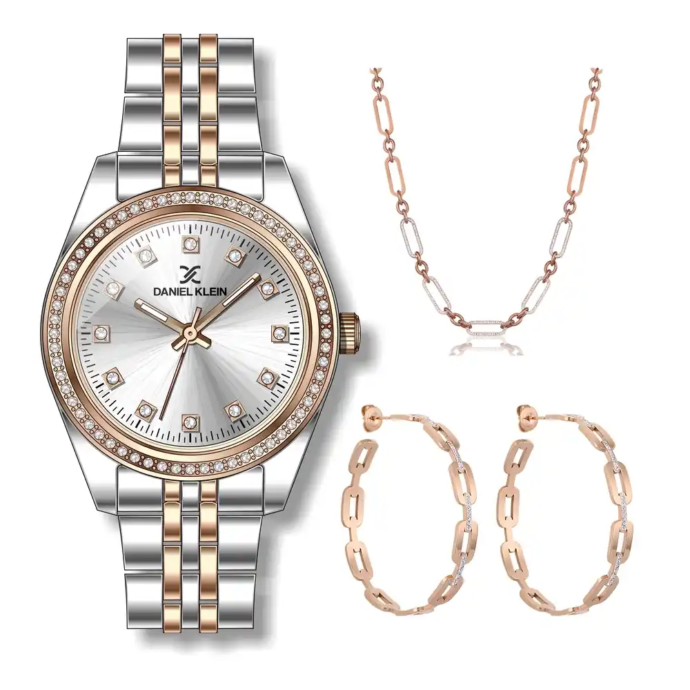 Daniel Klein - DK.1.13680-5 - Women's Watch – Silver Dial – 33mm – QuartzIPS/IP Pink R.Gold